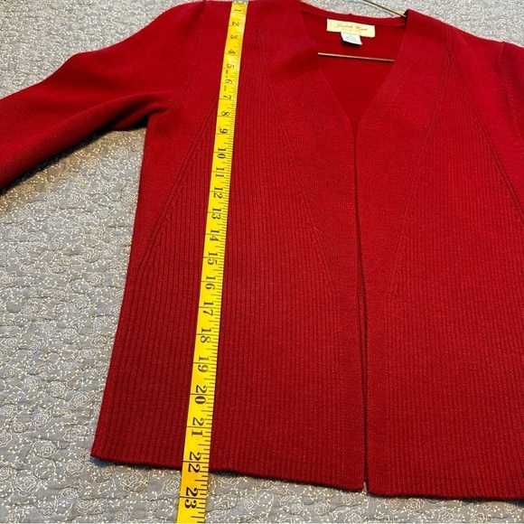 Judith Hart Cardigan Open Front Ribbed Holiday Red Sweater Silk Blend Size S - Picture 10 of 11